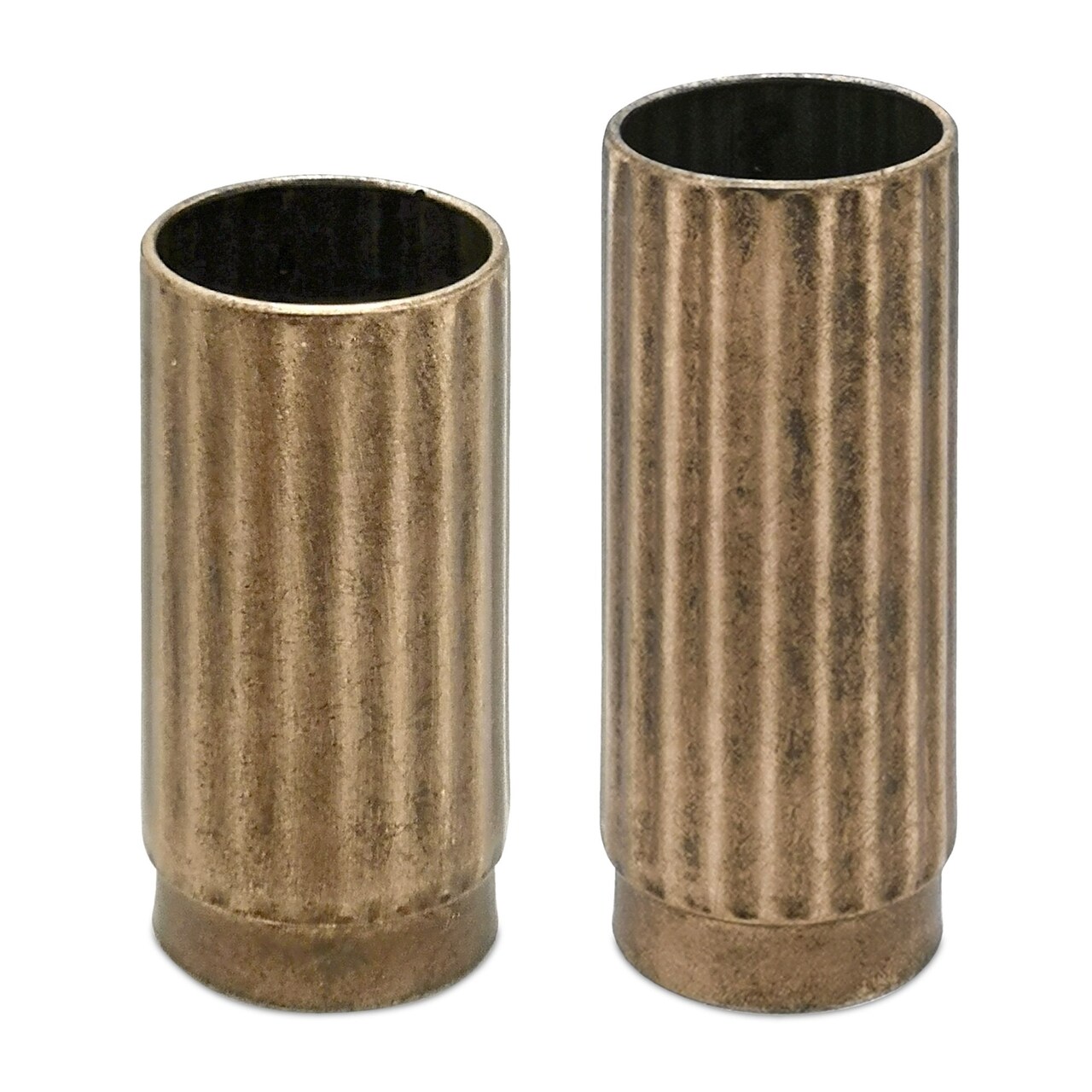 Melrose Ribbed Cylindrical Vases - 11" - Antique Bronze - Set of 2